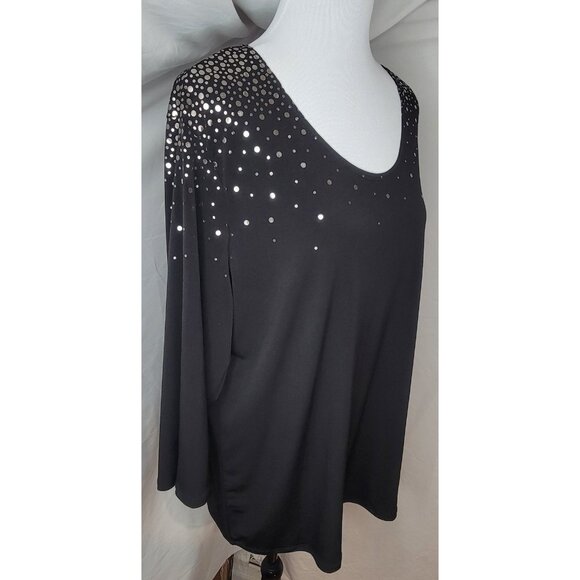 Susan Graver Womens Top Size 1X Black Sequin Tunic Sparkle Glam Holiday - Picture 7 of 7